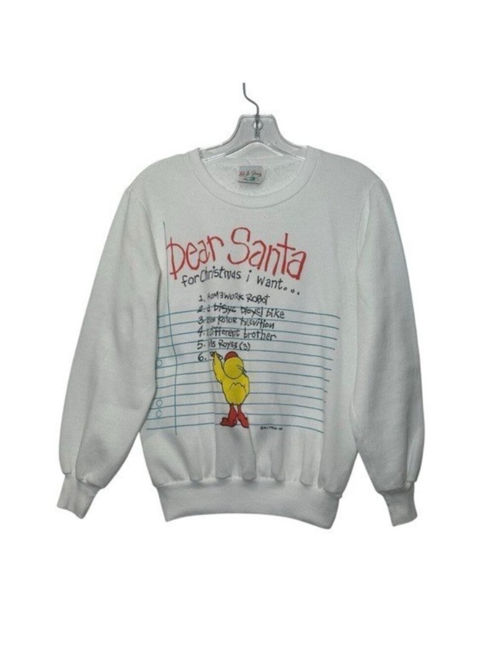 BJ Frog Youth L? Crewneck Sweatshirt Christmas List Santa 80's White Holiday